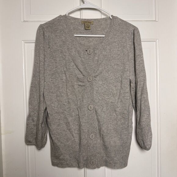 Vertical Design 100% Cashmere Cardigan Sweater Size Large Gray Button Front - Picture 1 of 5